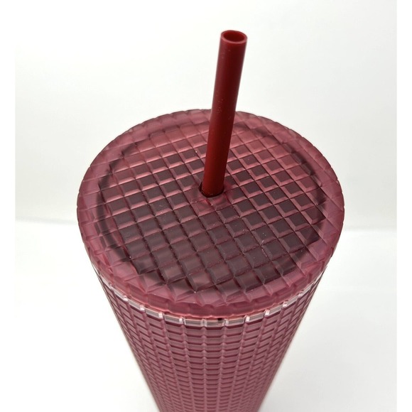Starbucks Venti Dusty Rose Pink‎ Shimmer Grid Tumbler 24oz Cold Cup 2022 Berry - Picture 5 of 10
